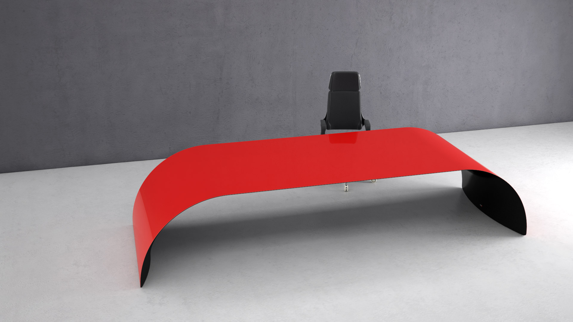 CEO /carbon. Executive desk made of carbon fiber, Kevlar and stainless steel. Painted glossy red on top, transparent glossy on the bottom side.